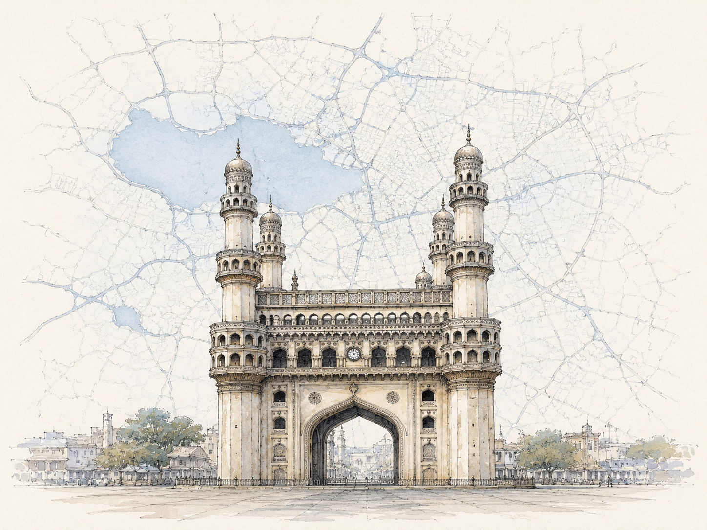 Hyderabad — city map and landmark illustration